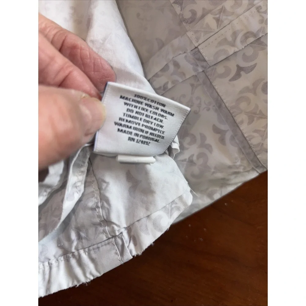 Serena & Lily Classic Ring KING Flat  Sheet‎ Gray White Geometric 100% Cotton.